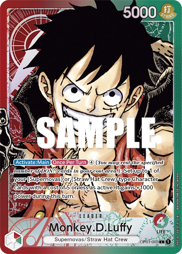 Bandai One Piece Romance Dawn Booster Box für das Trading Card Game, zeigt eine Packung mit Karten und bunten Verpackungsdesigns.