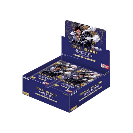 Bandai One Piece Royal Blood Booster Box mit Trading Card Spielkarten, abgebildet in der Verpackung.